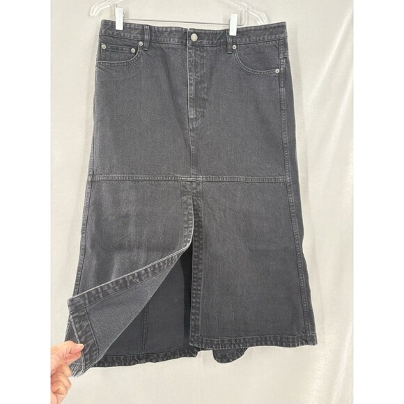 Tibi Womens Skirt Black Denim Jean Midi with Front Slit NWT - Picture 5 of 9